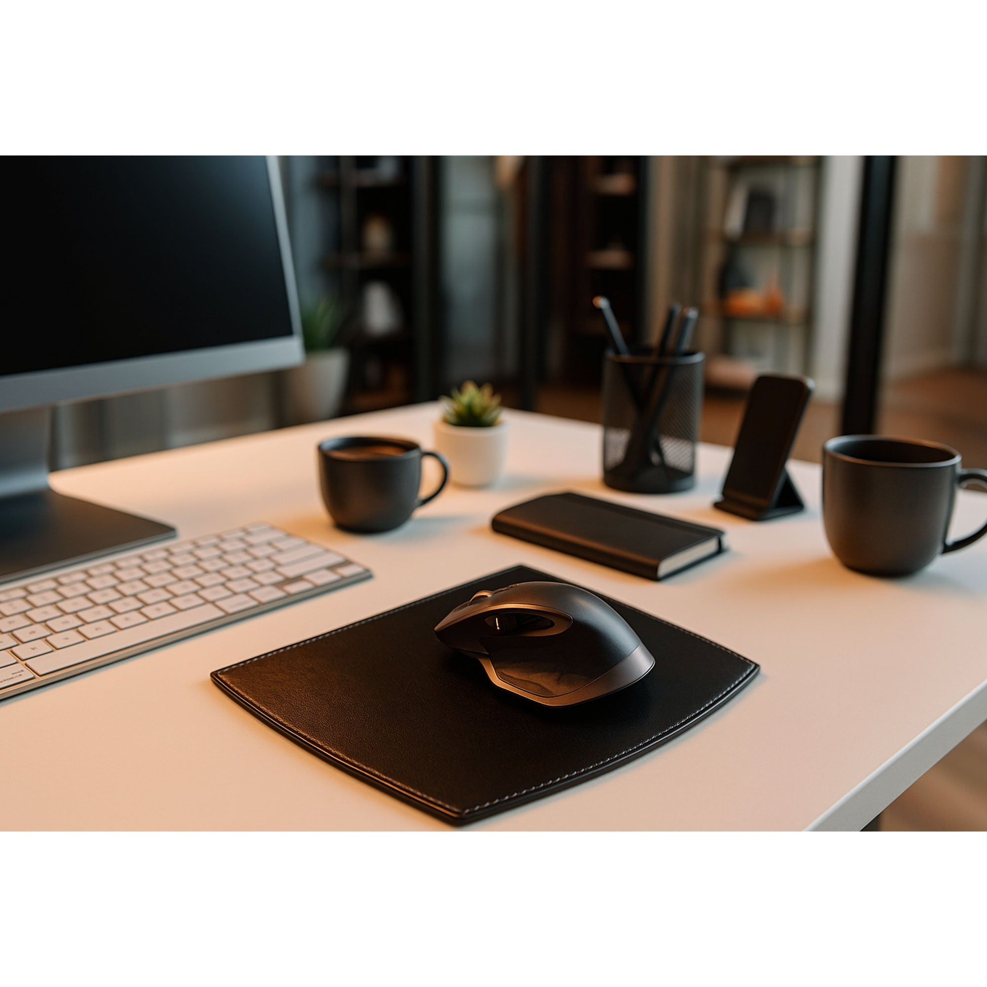 Rustic (Onyx) Black Leather Mouse Pad