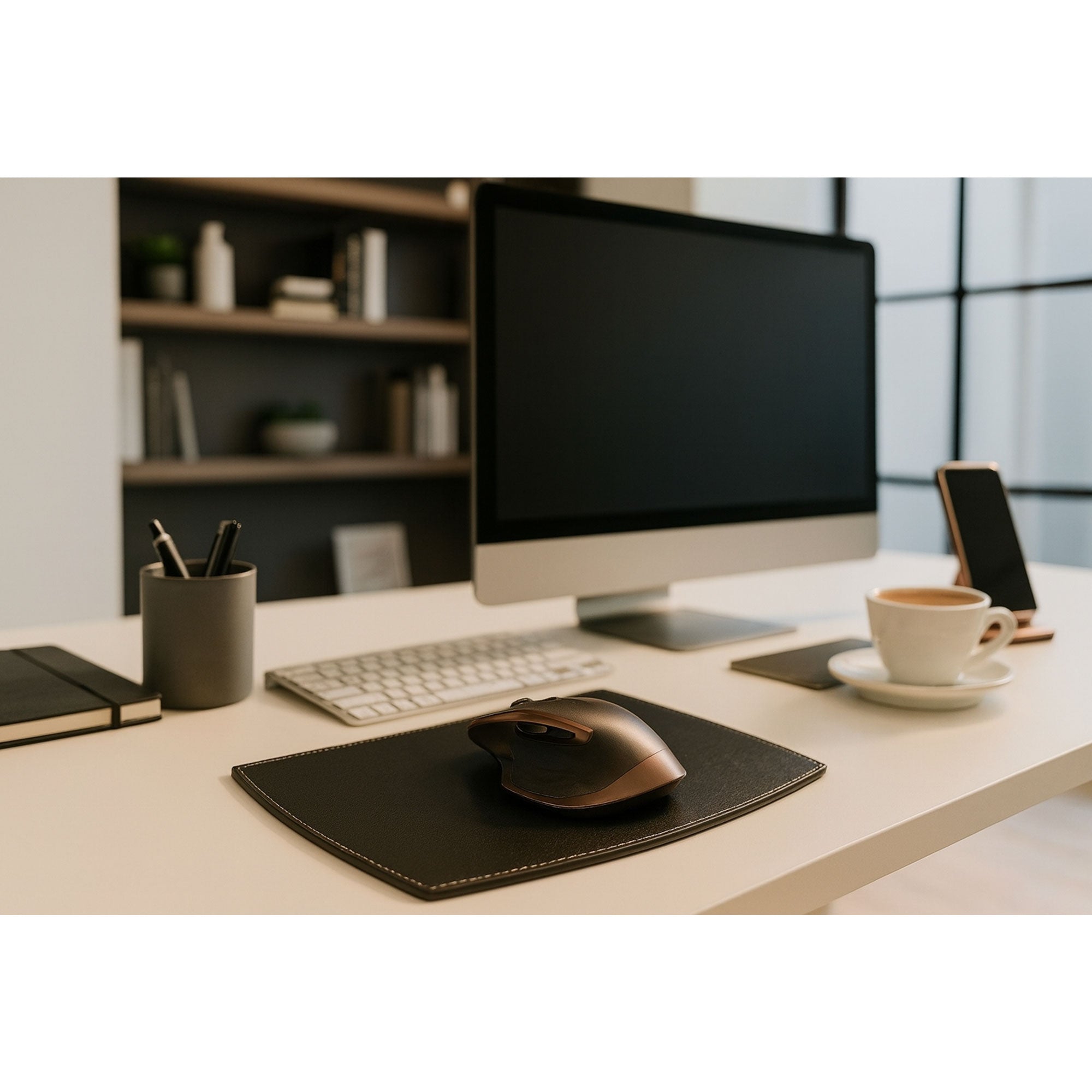 Rustic (Onyx) Black Leather Mouse Pad