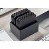 Black Leatherette 10 Square Coaster Set w/ Holder
