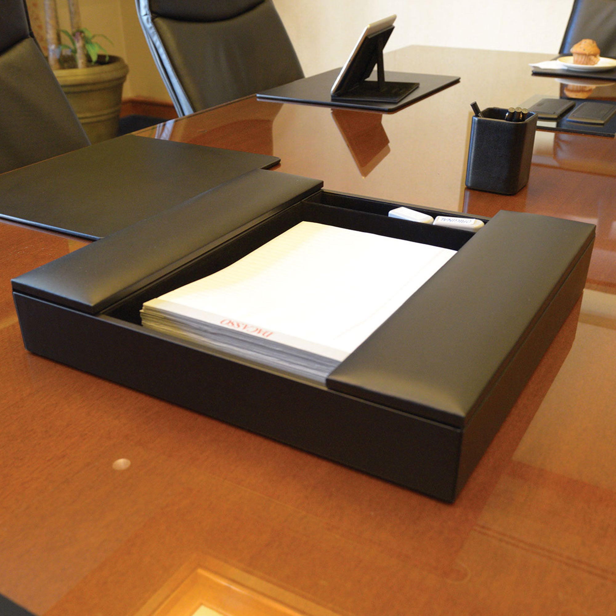 Black Leatherette Conference Room Organizer