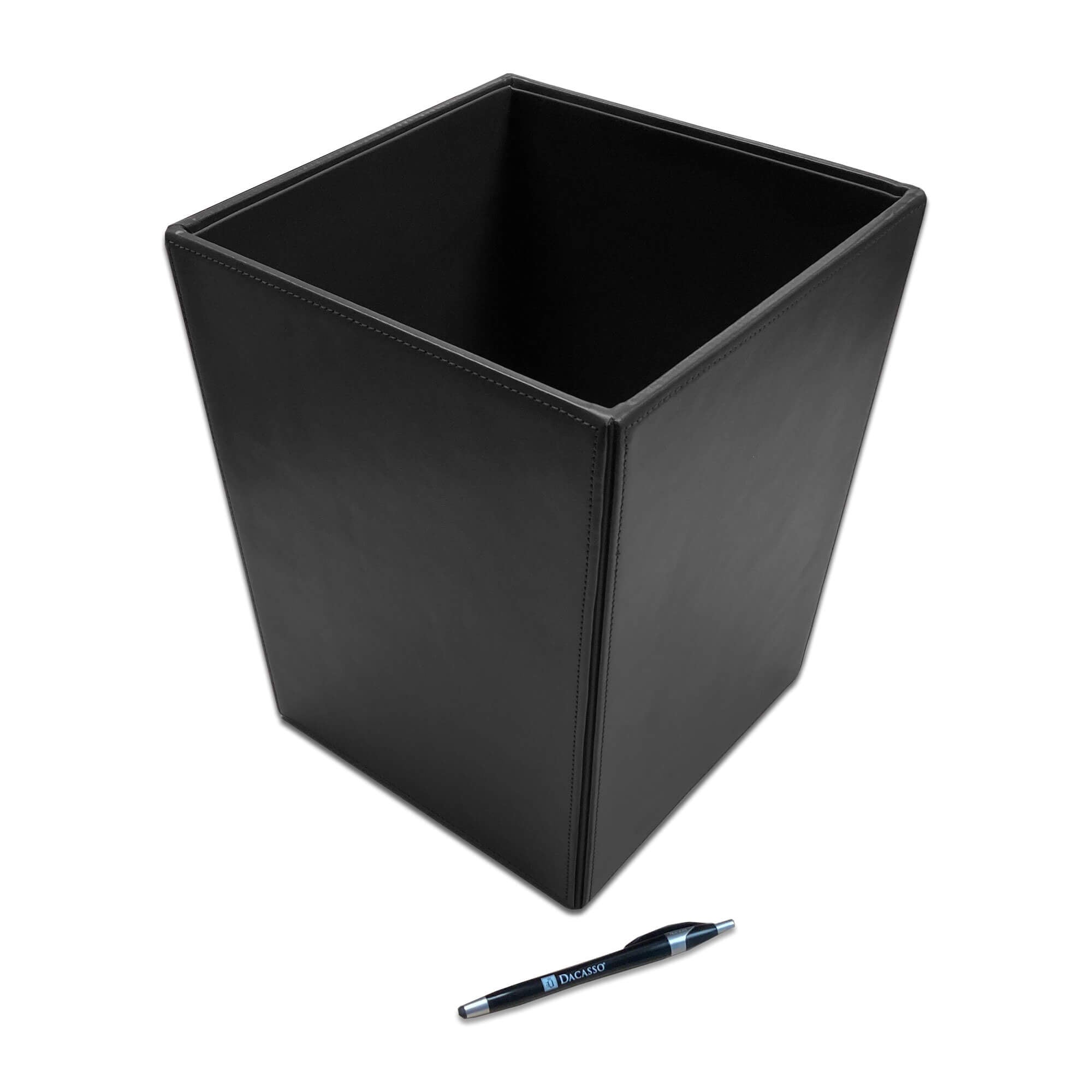 Black Bonded Leather Waste Basket, 14 Qt