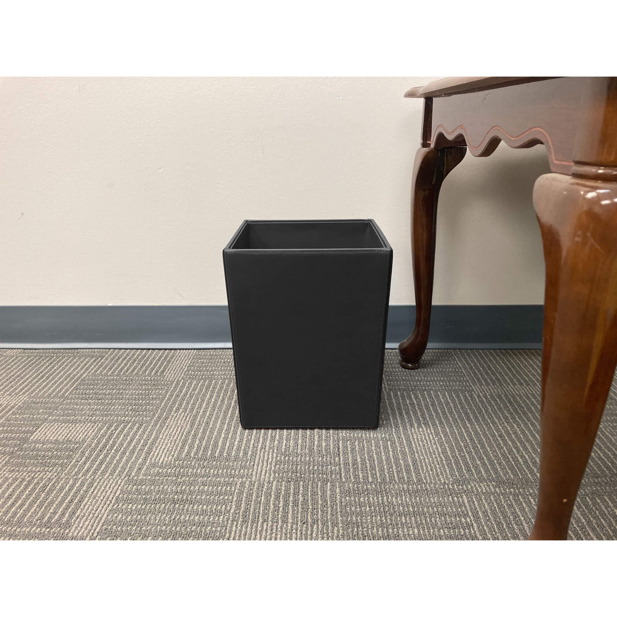 Black Bonded Leather Waste Basket, 14 Qt