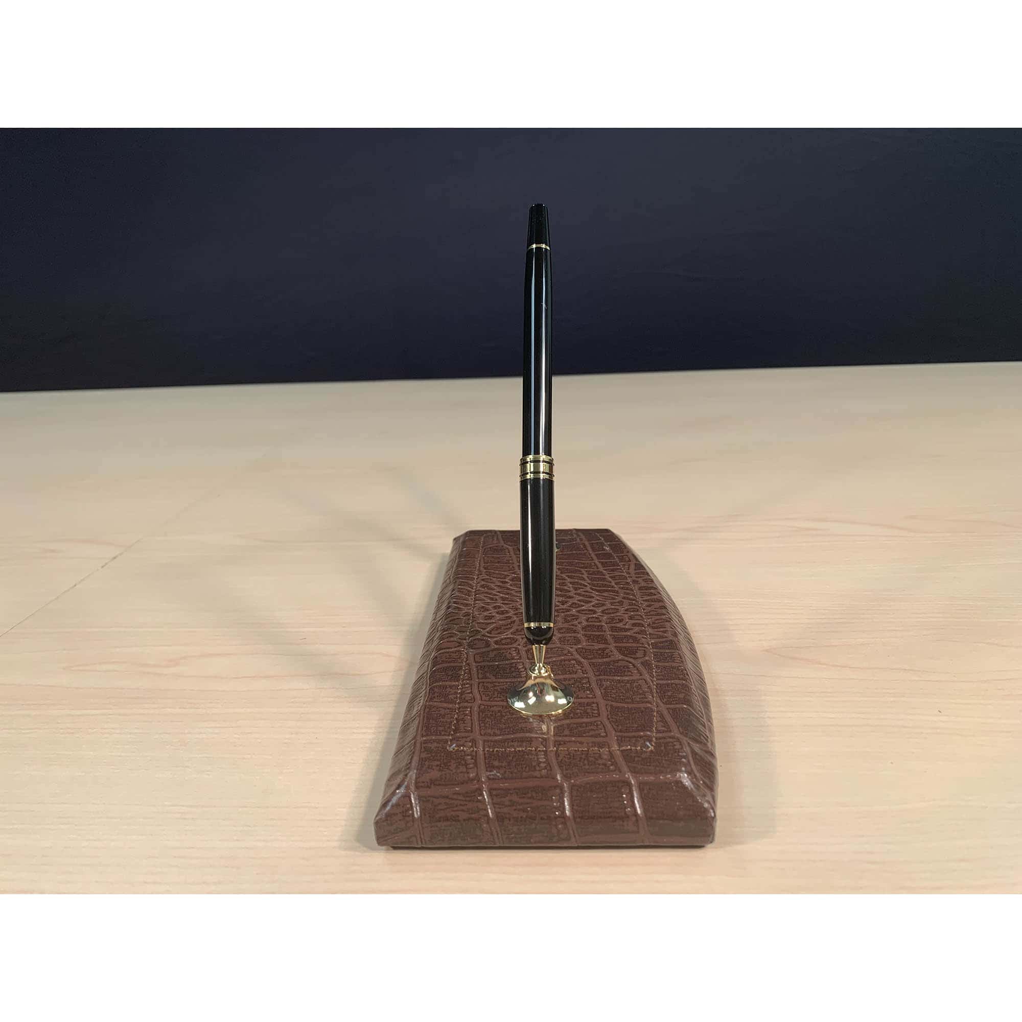 Brown Crocodile Embossed Leather Double Pen Stand
