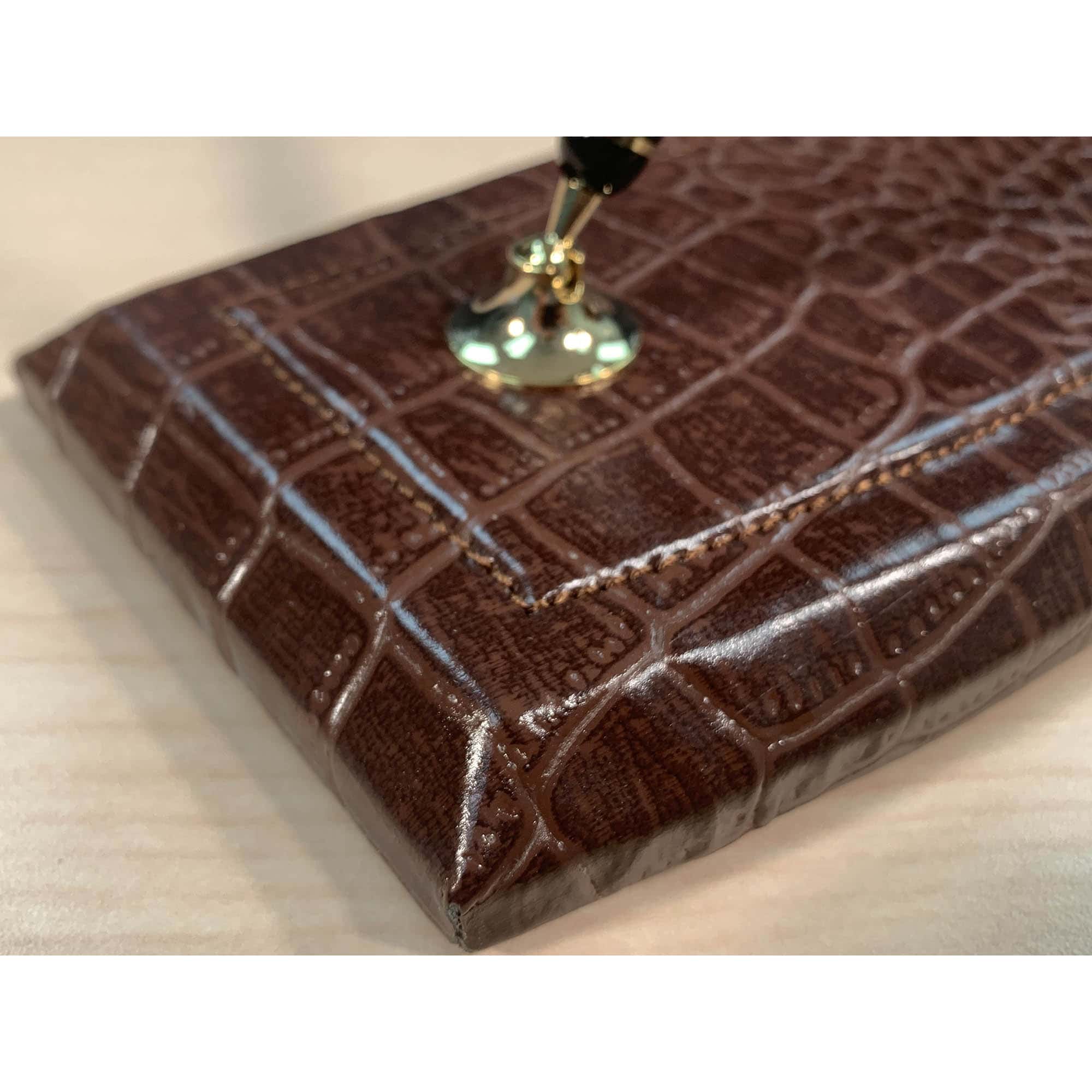 Brown Crocodile Embossed Leather Double Pen Stand