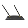 Black Crocodile Embossed Leather Double Pen Stand w/ Gold Accents