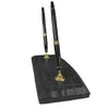 Black Crocodile Embossed Leather Double Pen Stand w/ Gold Accents