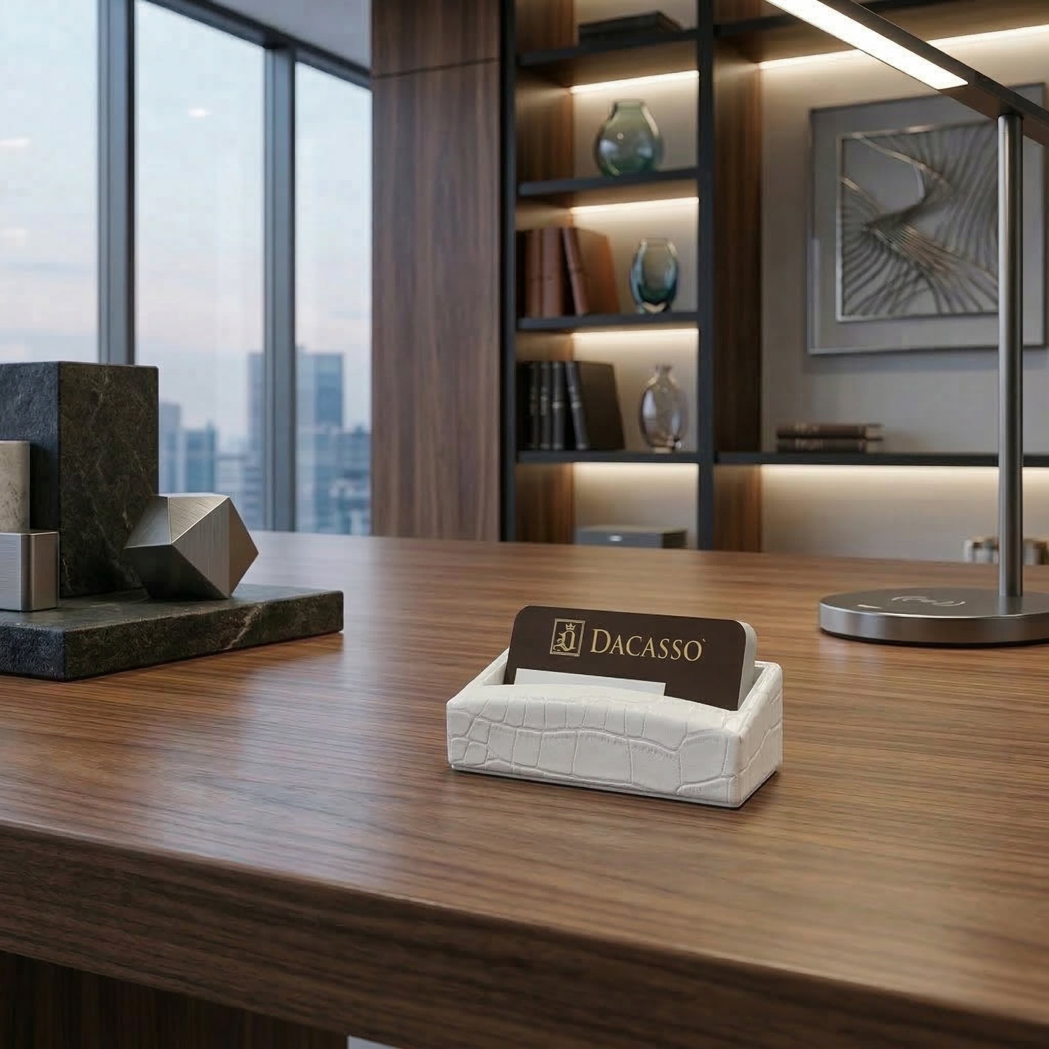 White Crocodile Embossed Leather Business Card Holder