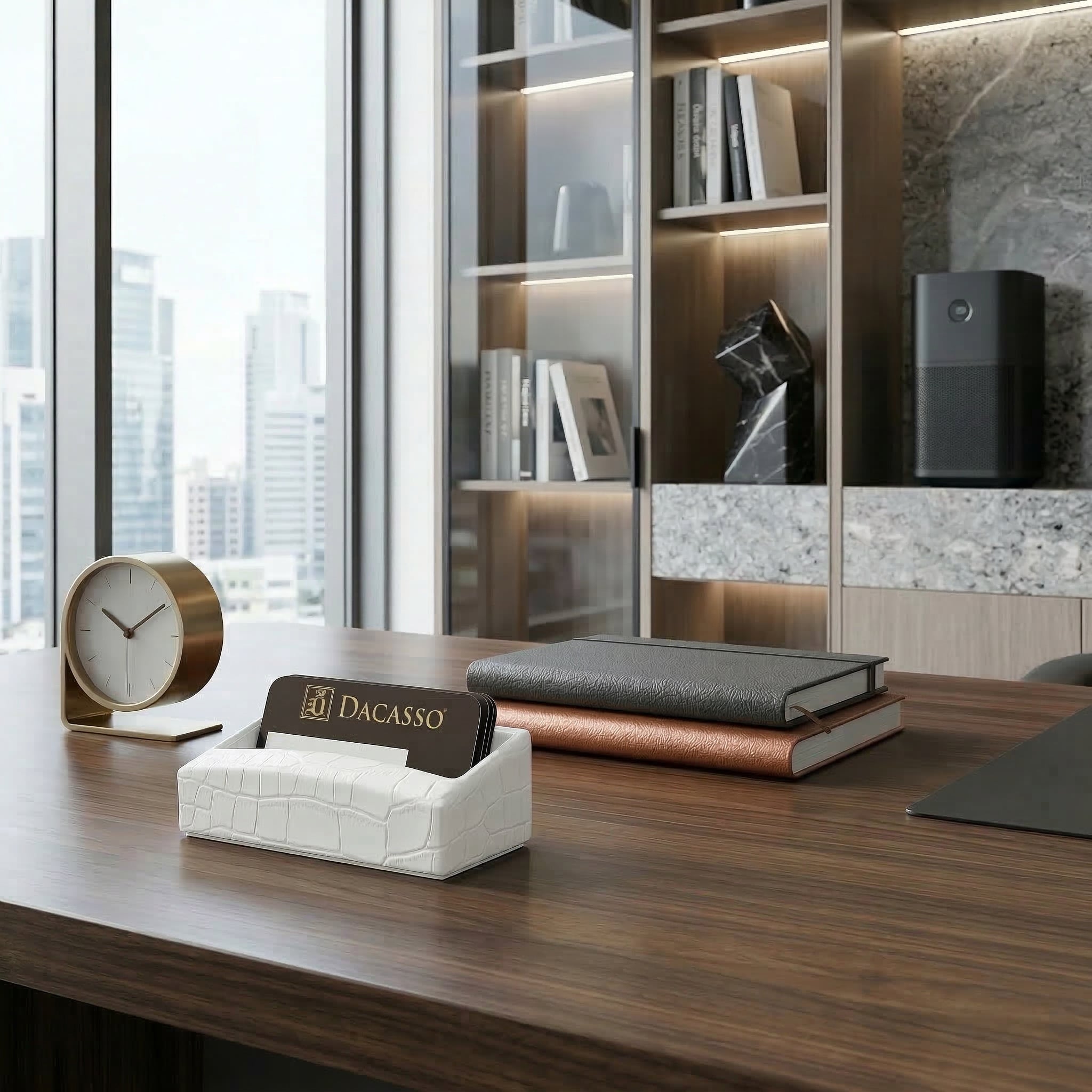 White Crocodile Embossed Leather Business Card Holder