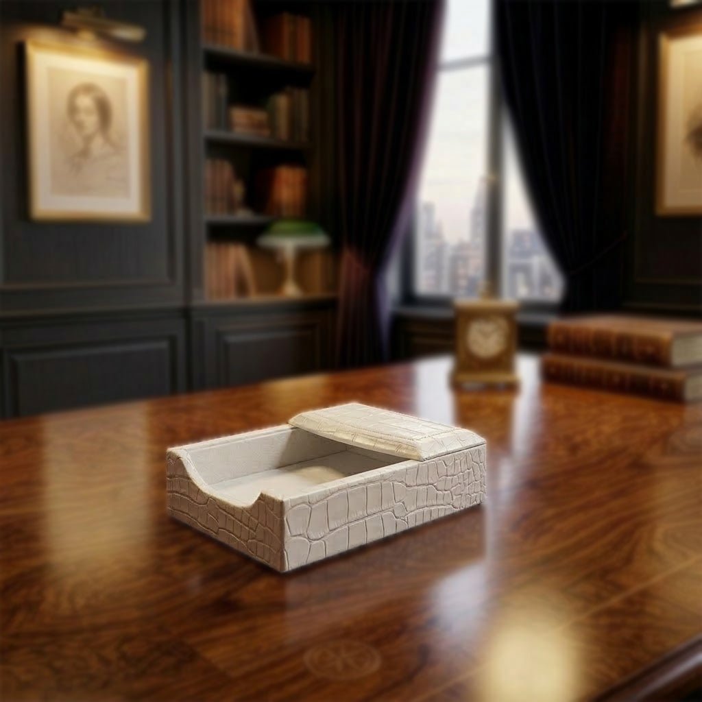 White Crocodile Embossed Leather Memo Holder