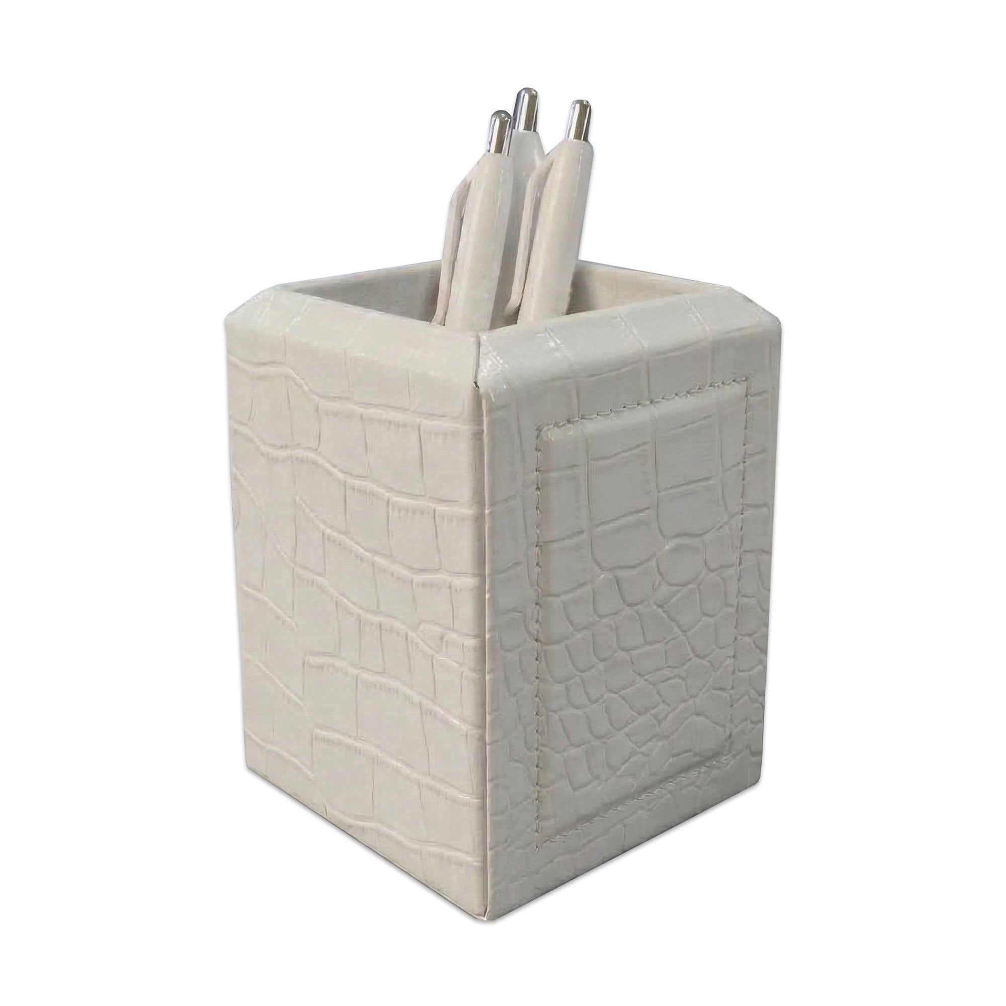 White Crocodile Embossed Leather Pencil Cup