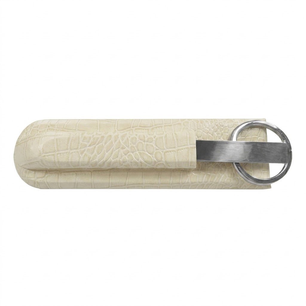 White Crocodile Embossed Leather Library Set, Silver Accent