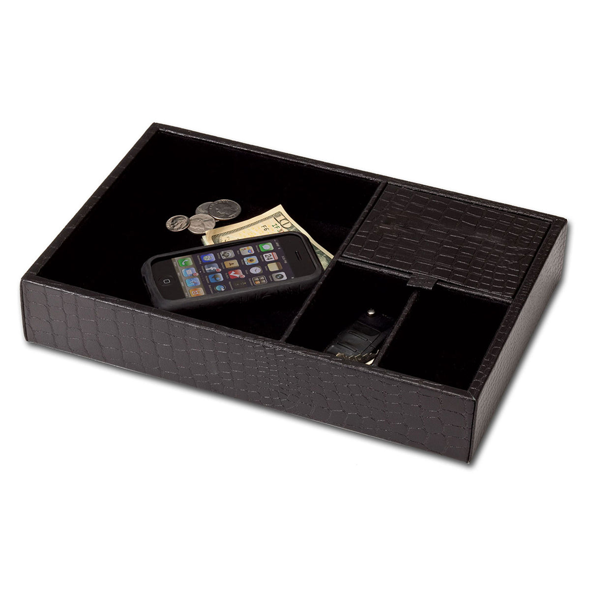 Black Crocodile Embossed Standard Valet Tray