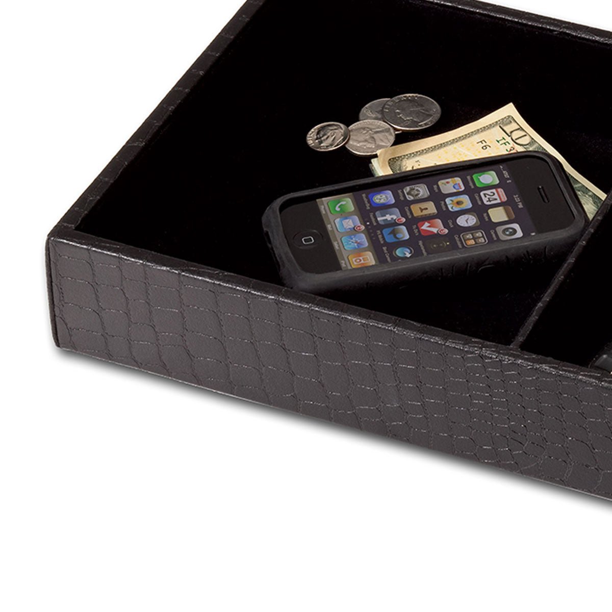 Black Crocodile Embossed Standard Valet Tray