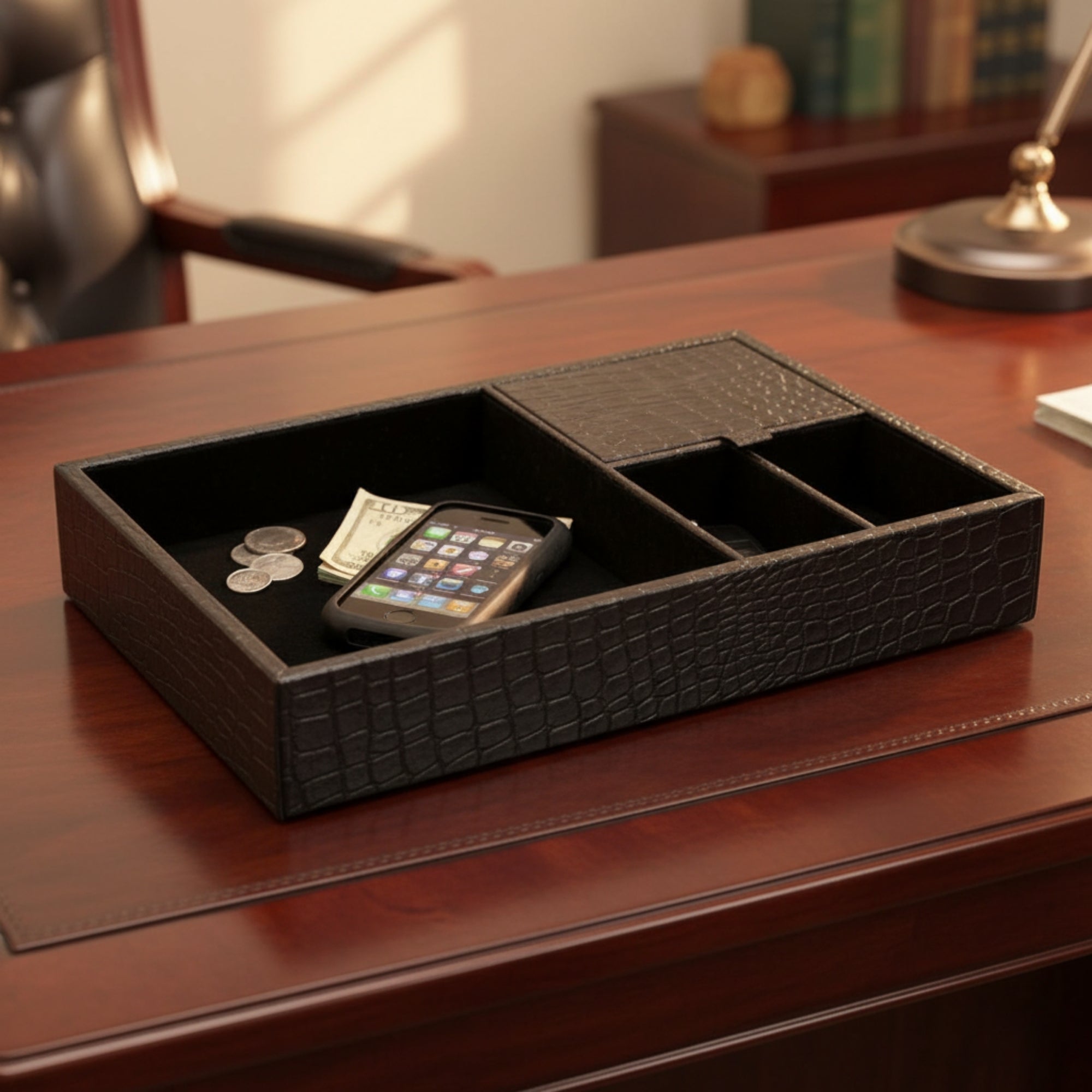 Black Crocodile Embossed Standard Valet Tray
