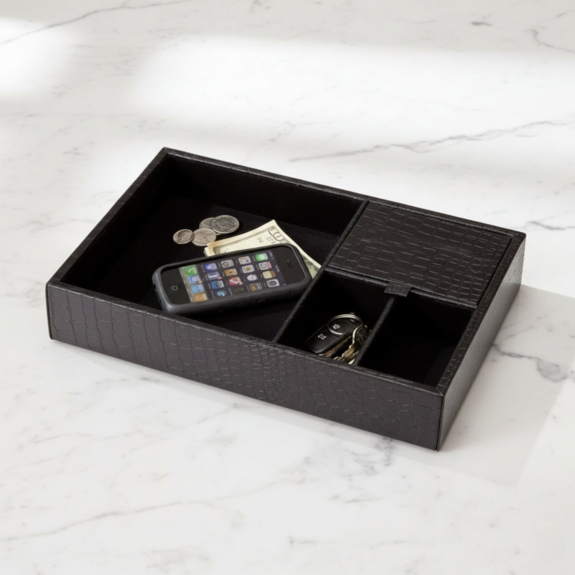 Black Crocodile Embossed Standard Valet Tray