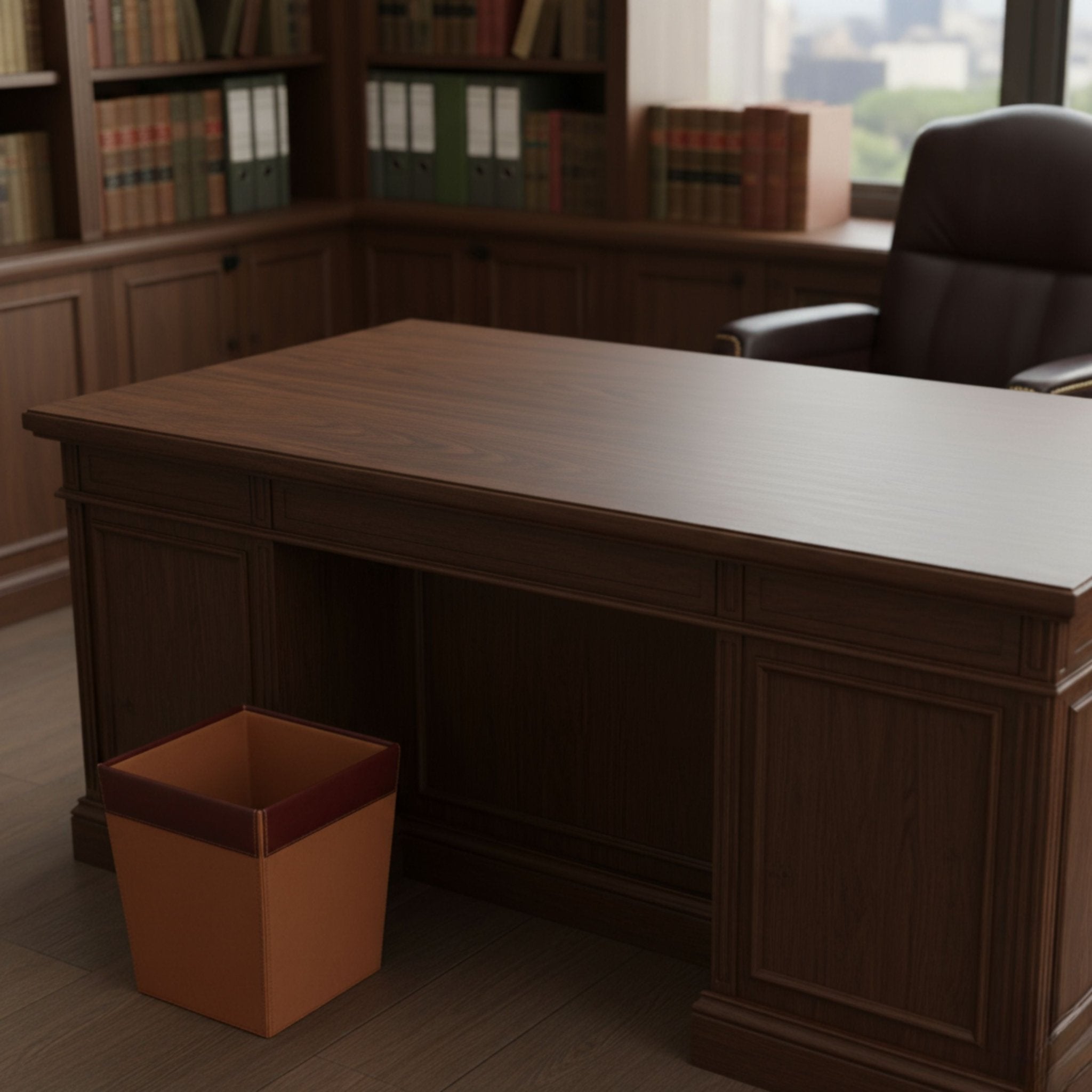 Mocha Leather Square Waste Basket, 14 Qt