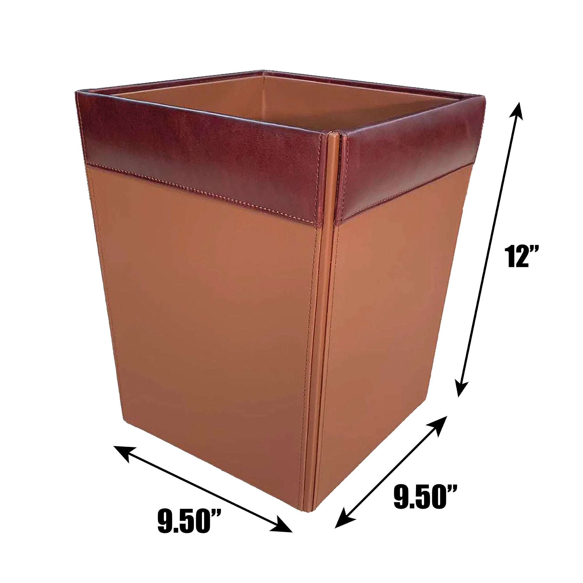 Mocha Leather Square Waste Basket, 14 Qt