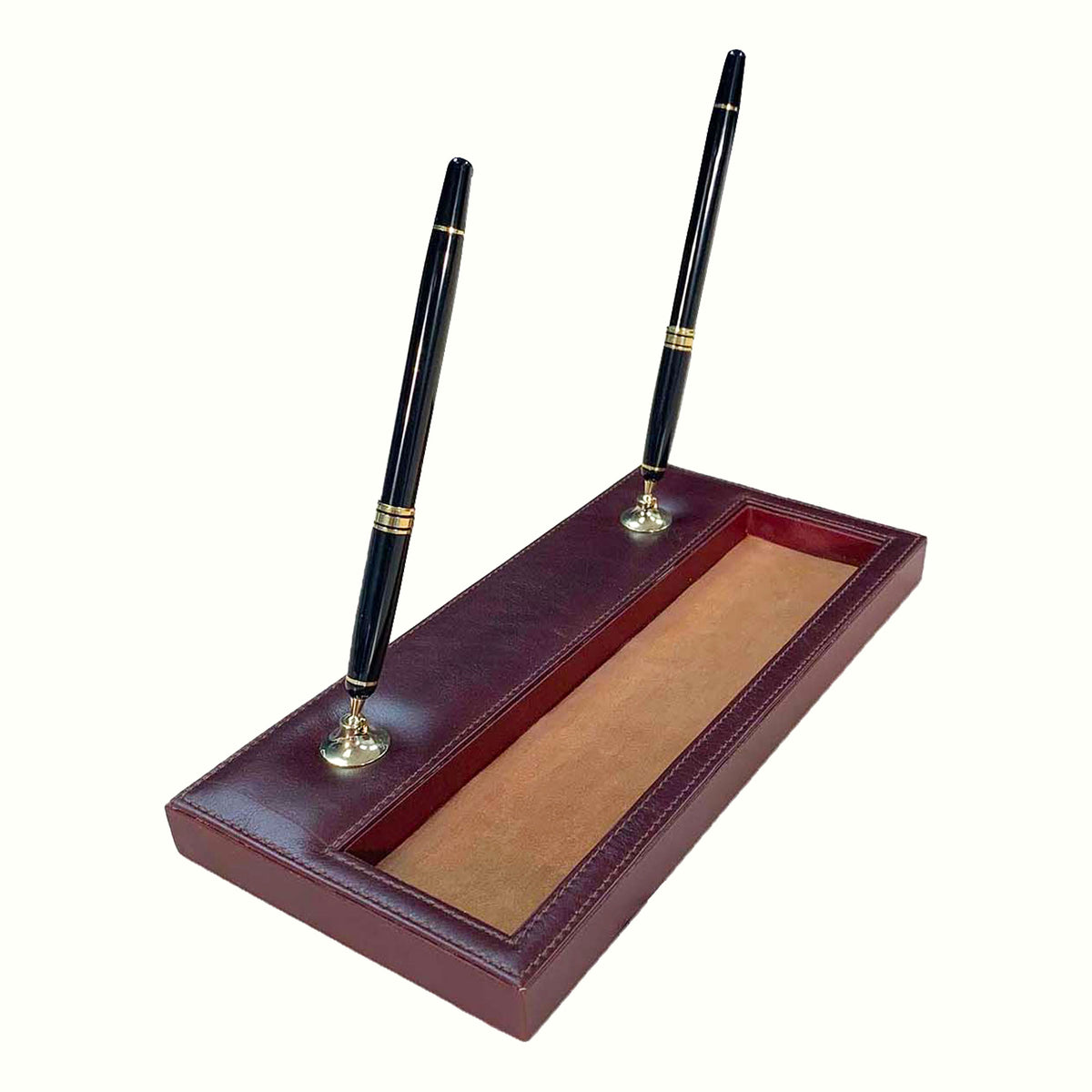 Saddle Brown Leather Double Pen Stand