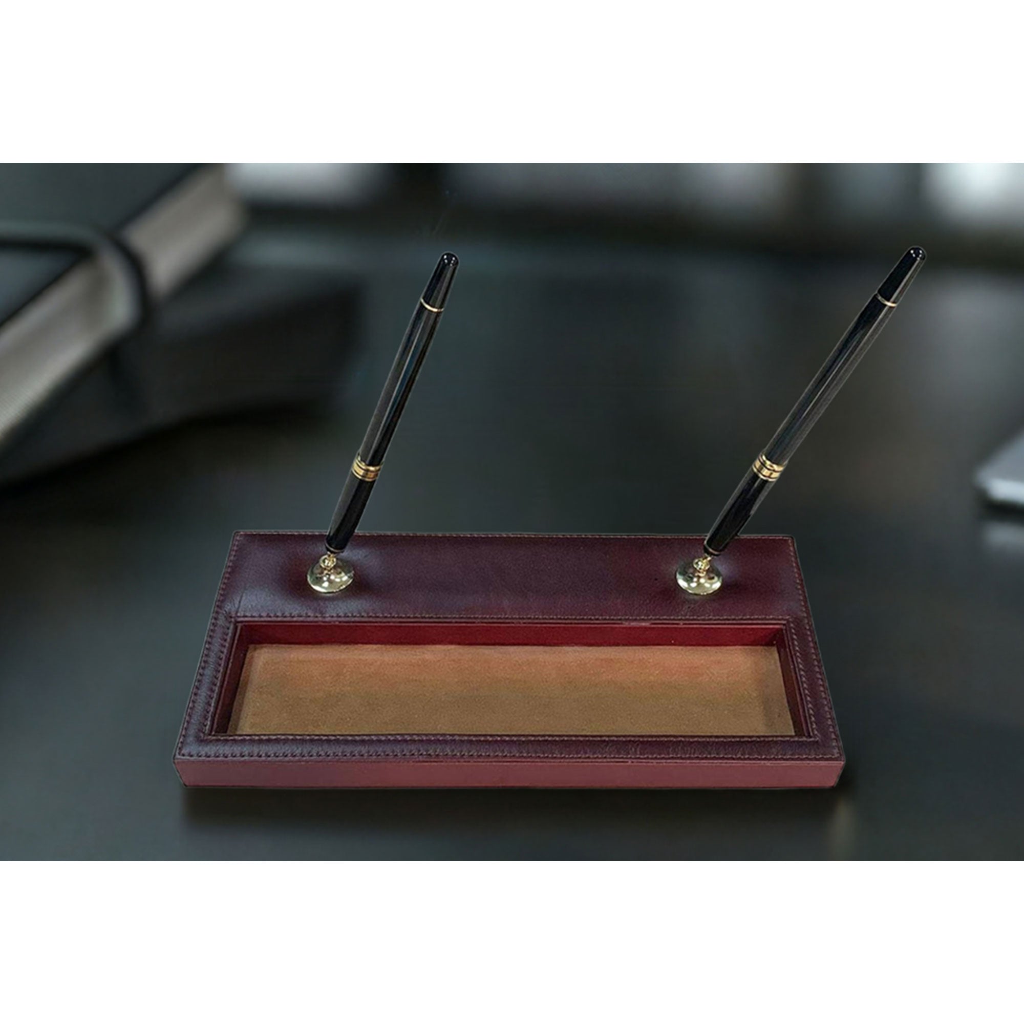 Mocha Leather Double Pen Stand