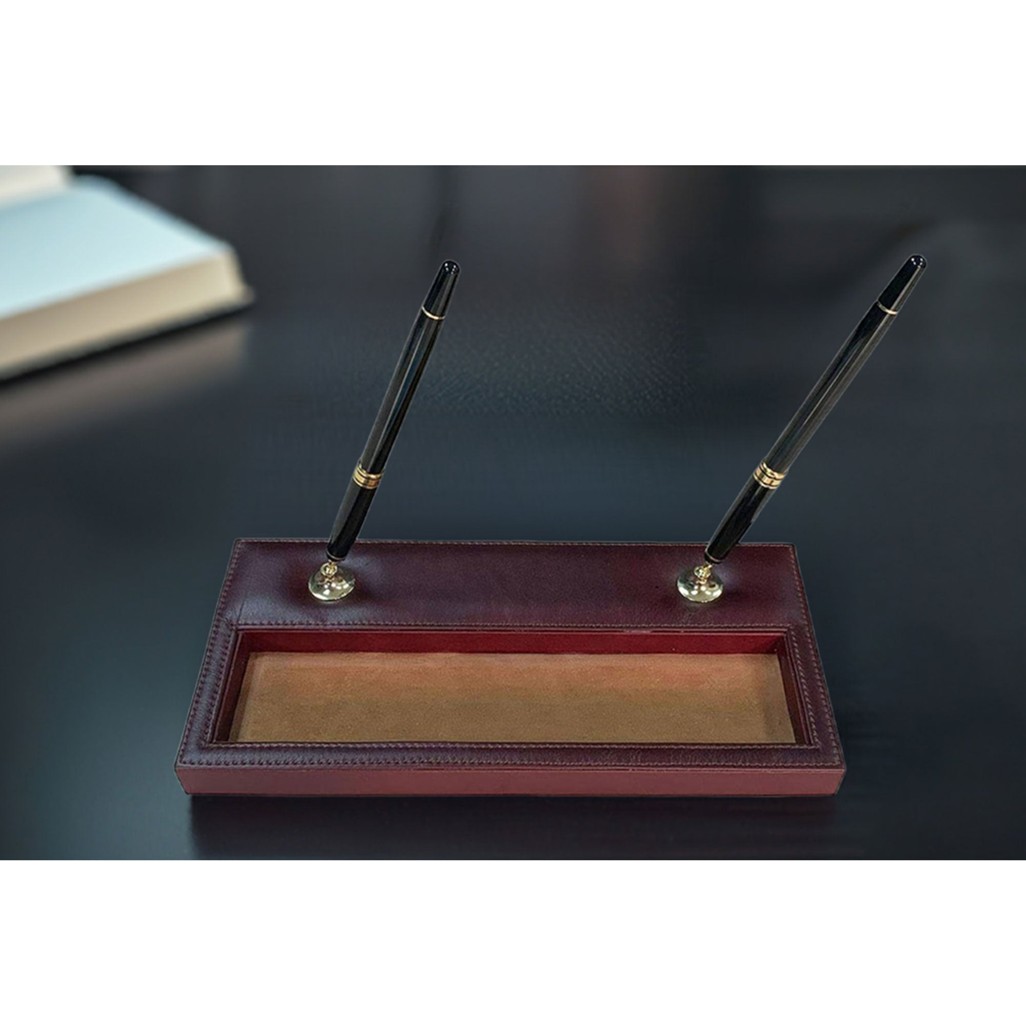 Mocha Leather Double Pen Stand