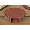 Sienna (Rustic) Brown Leather 4 Round Coaster Set w/ Holder