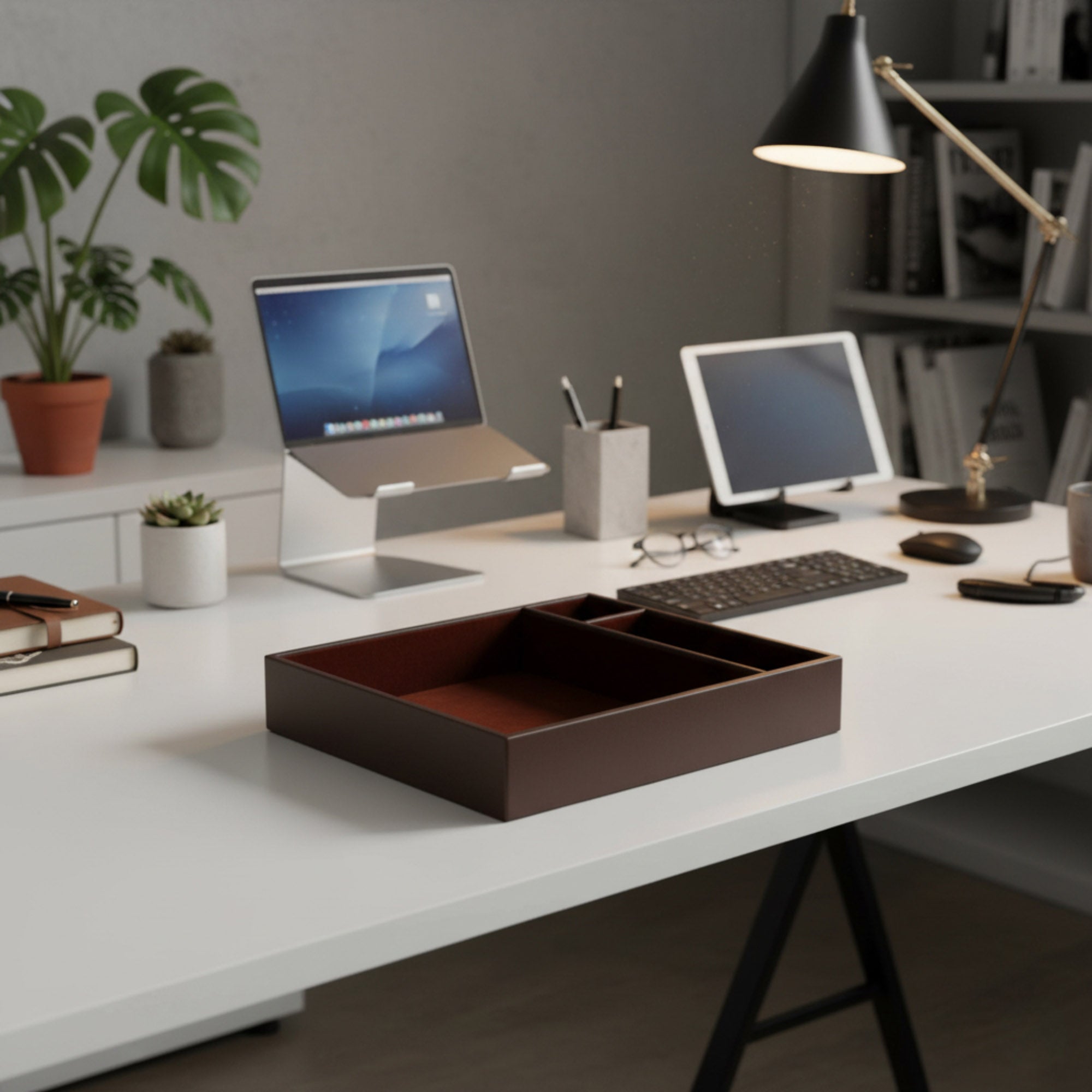 Chocolate Brown Leatherette Organizing Tray