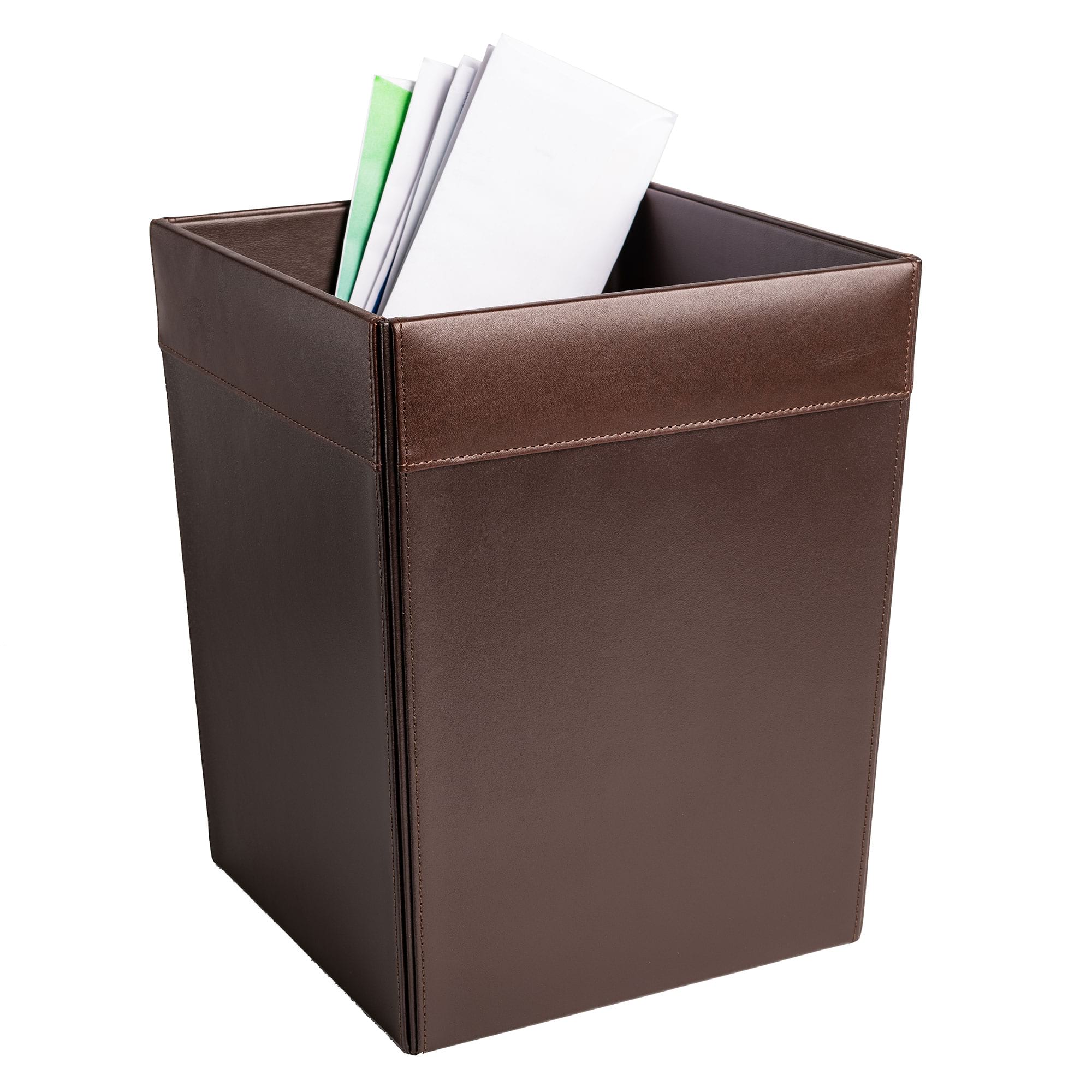 🎁 Chocolate Brown Leather Square Waste Basket, 14 Qt (50% off)