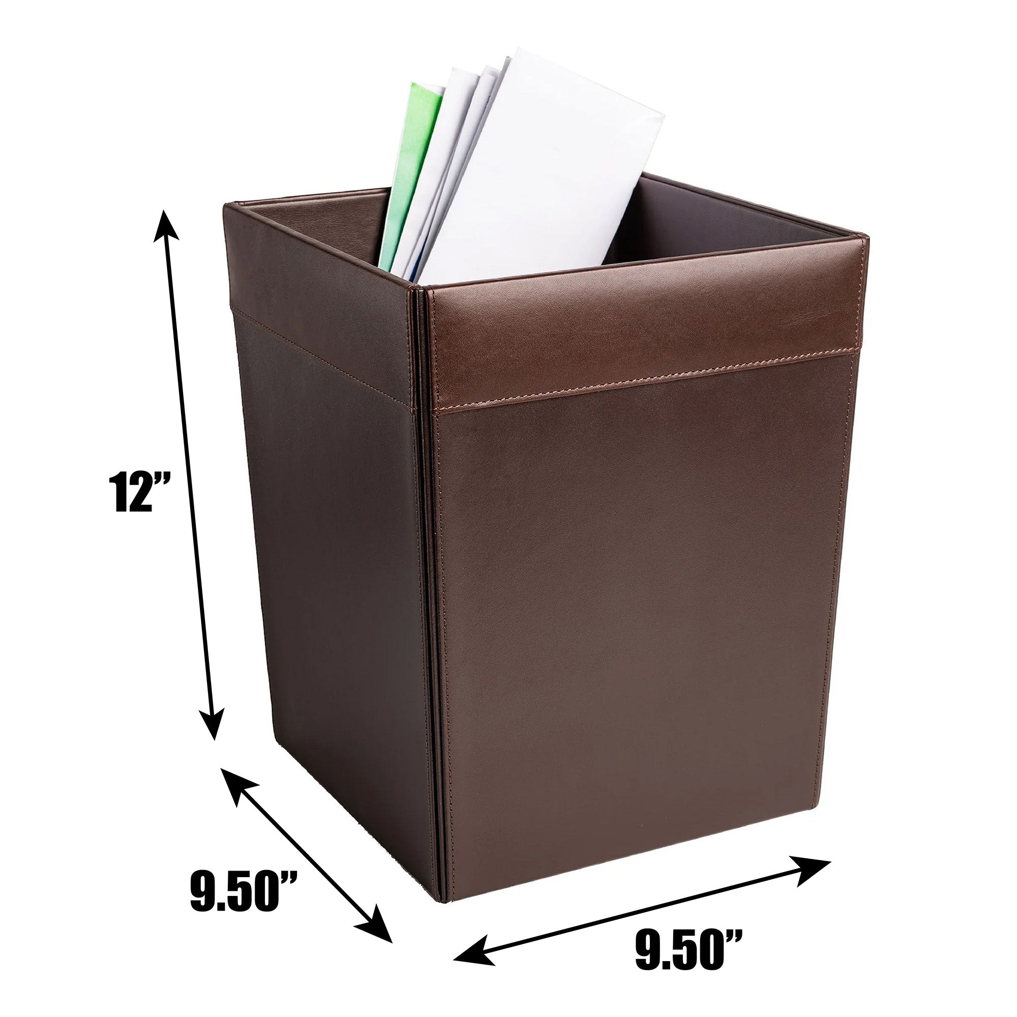 Chocolate Brown Leather Square Waste Basket, 14 Qt