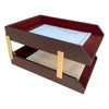 Chocolate Brown Leather Letter Trays, Legal Stacking Set, Gold