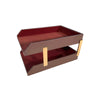 Chocolate Brown Leather Letter Trays, Legal Stacking Set, Gold