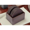 Chocolate Brown Leather 10 Round Coaster Set w/ Holder
