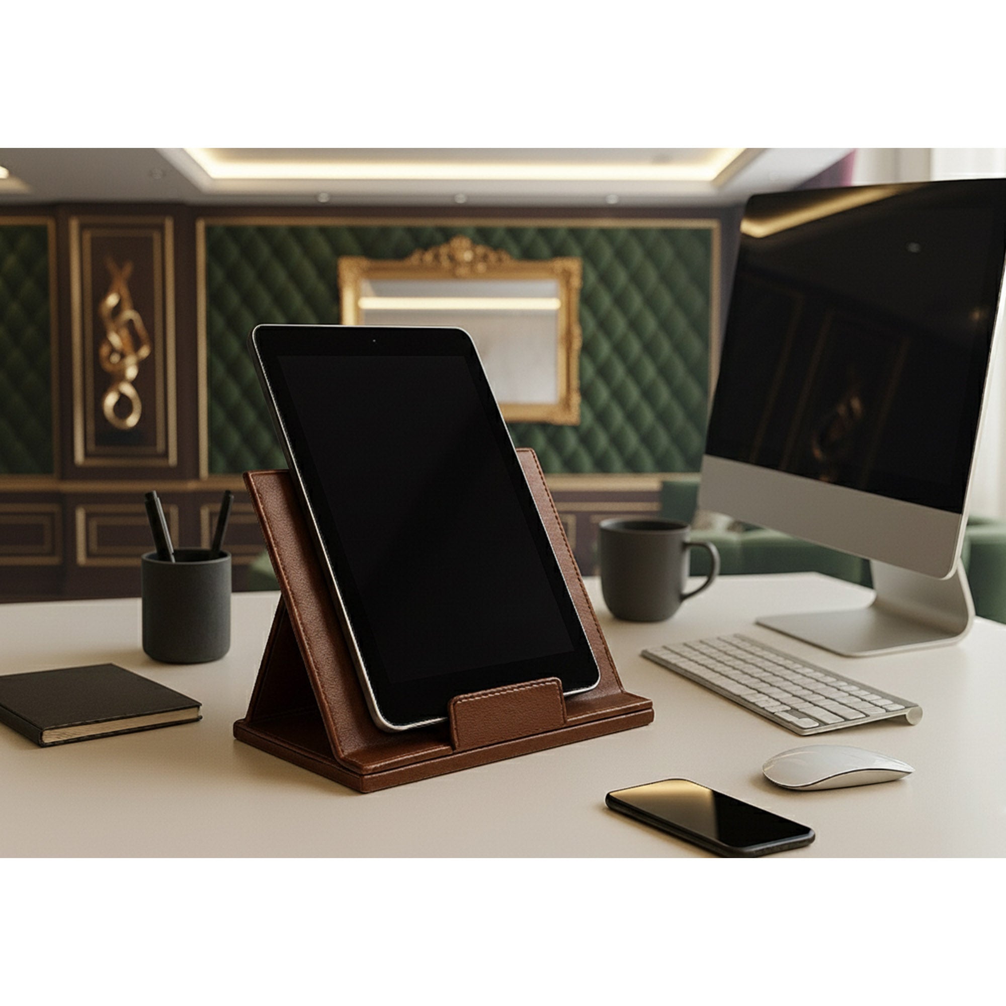 Chocolate Brown Leather Tablet Stand