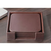 Chocolate Brown Leather 4 Square Coaster Set w/ Holder