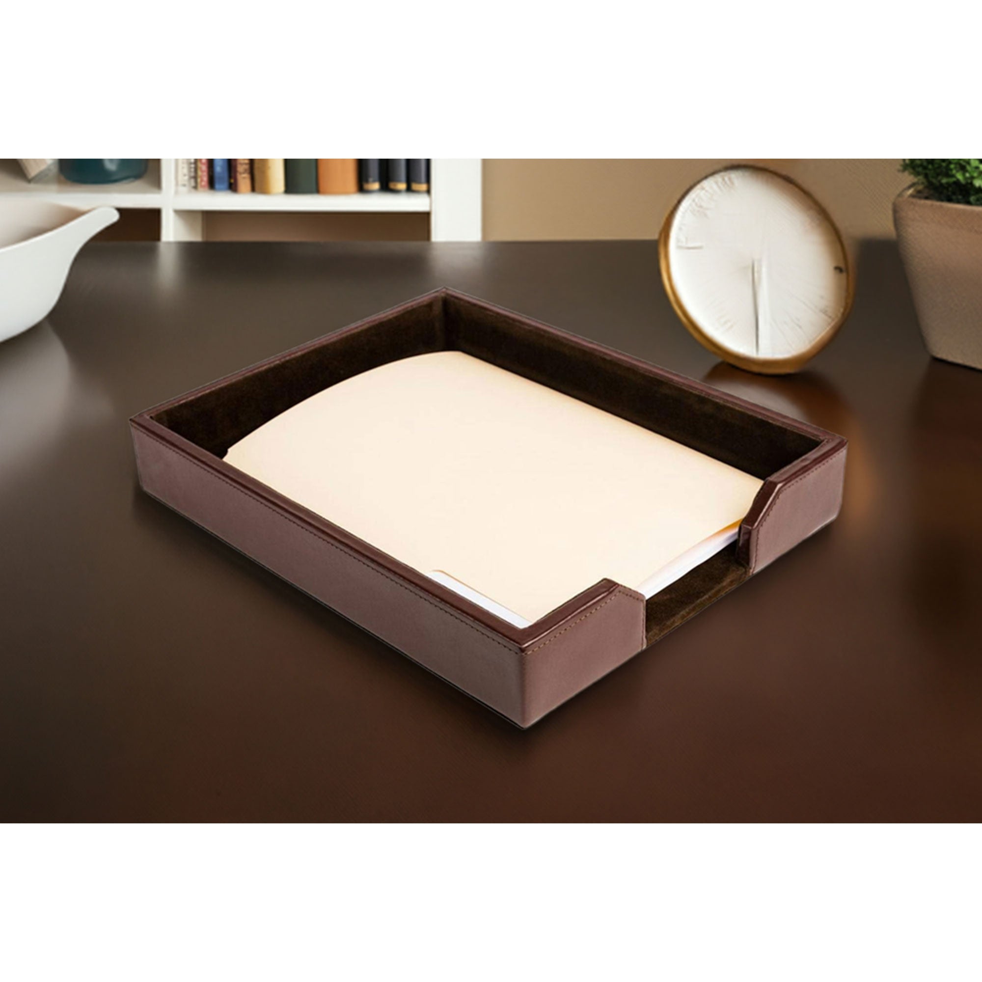 Dark Brown Bonded Leather Letter Tray