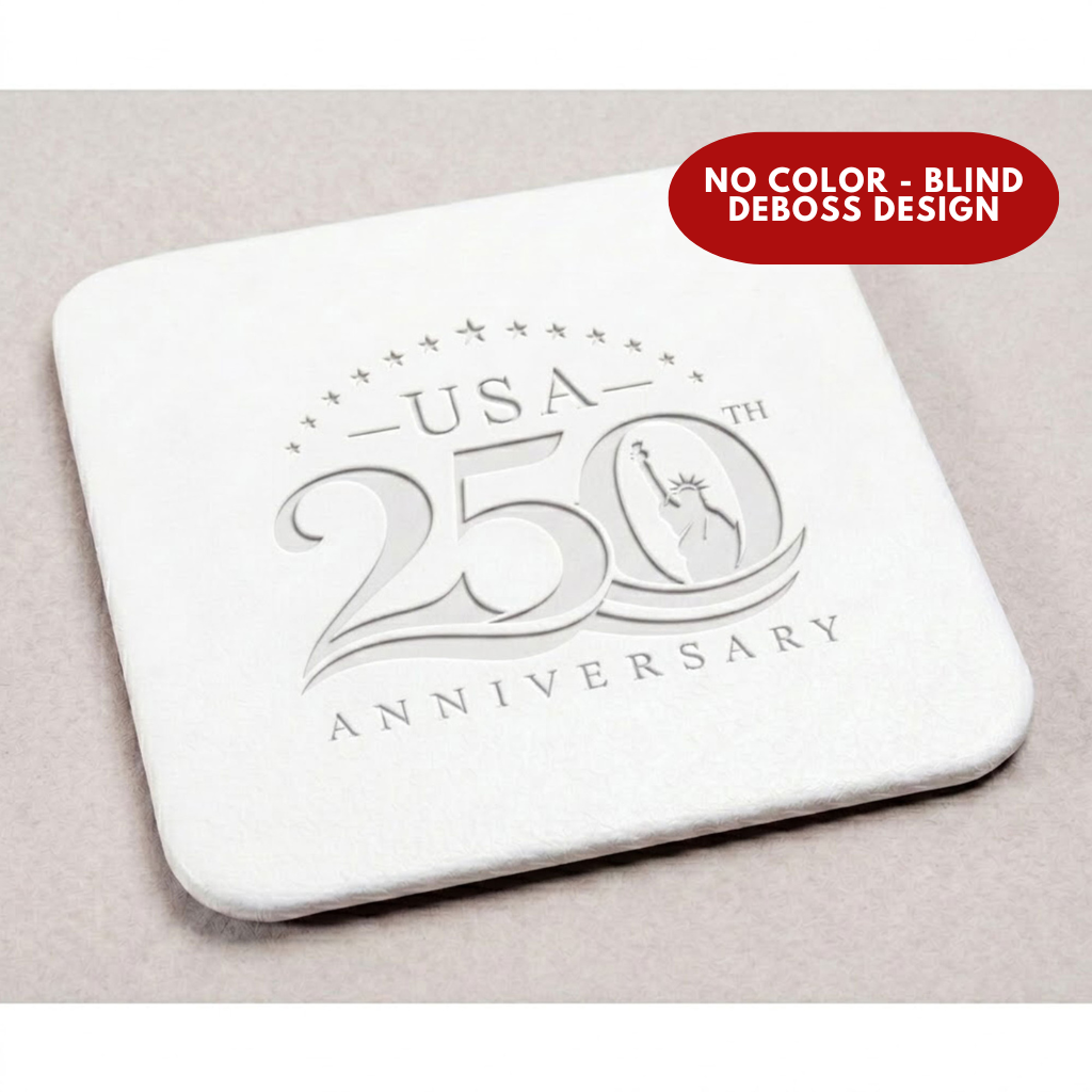 America 250 Limited Edition White Leather 4 Square Coaster Set with Holder | 250th Anniversary Collectible