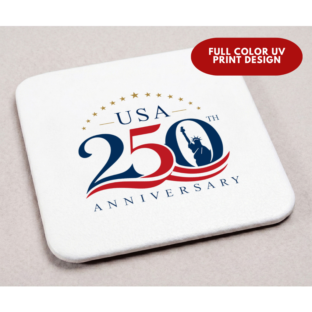 America 250 Limited Edition White Leather 4 Square Coaster Set with Holder | 250th Anniversary Collectible