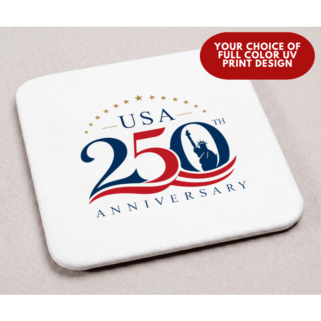 America 250 Limited Edition White Leather 4 Square Coaster Set with Holder | 250th Anniversary Collectible
