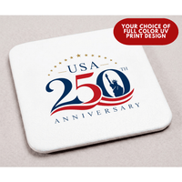 America 250 Limited Edition White Leather 4 Square Coaster Set with Holder | 250th Anniversary Collectible