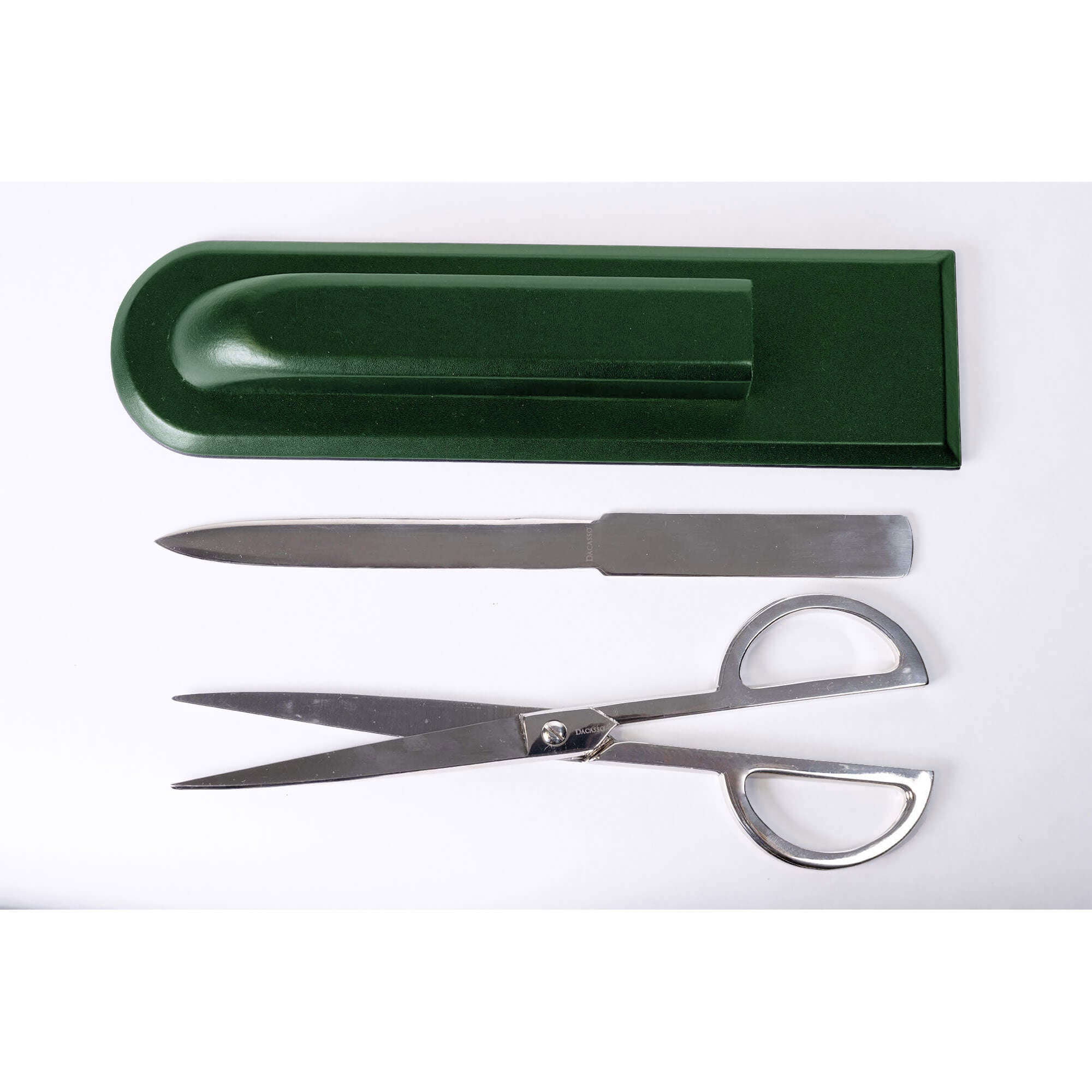 Dark Green Leather Library Set With Silver Hardware