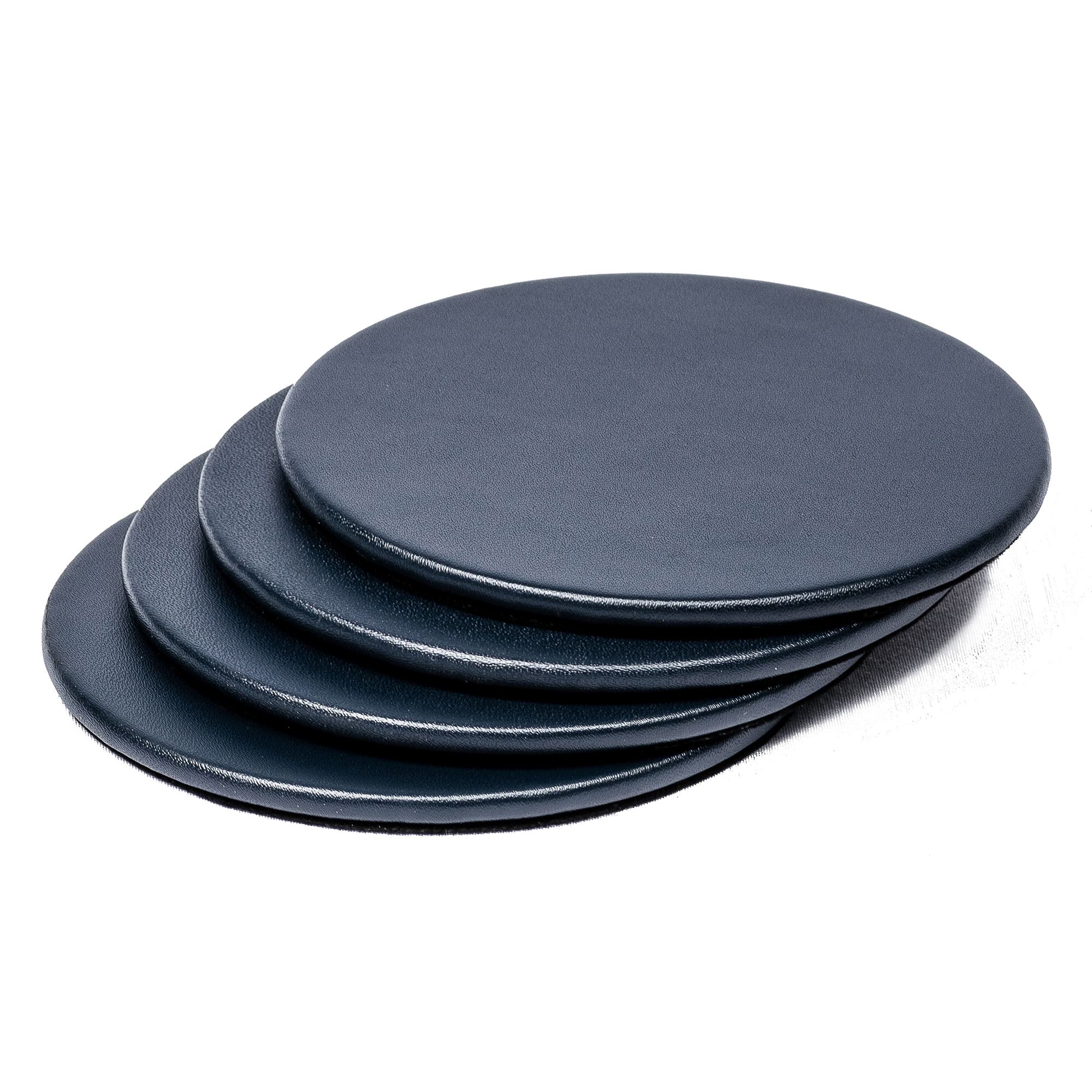 Navy Blue Leatherette 4 Round Coaster Set w/ Holder