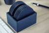 Navy Blue Leatherette 10 Round Coaster Set w/ Holder