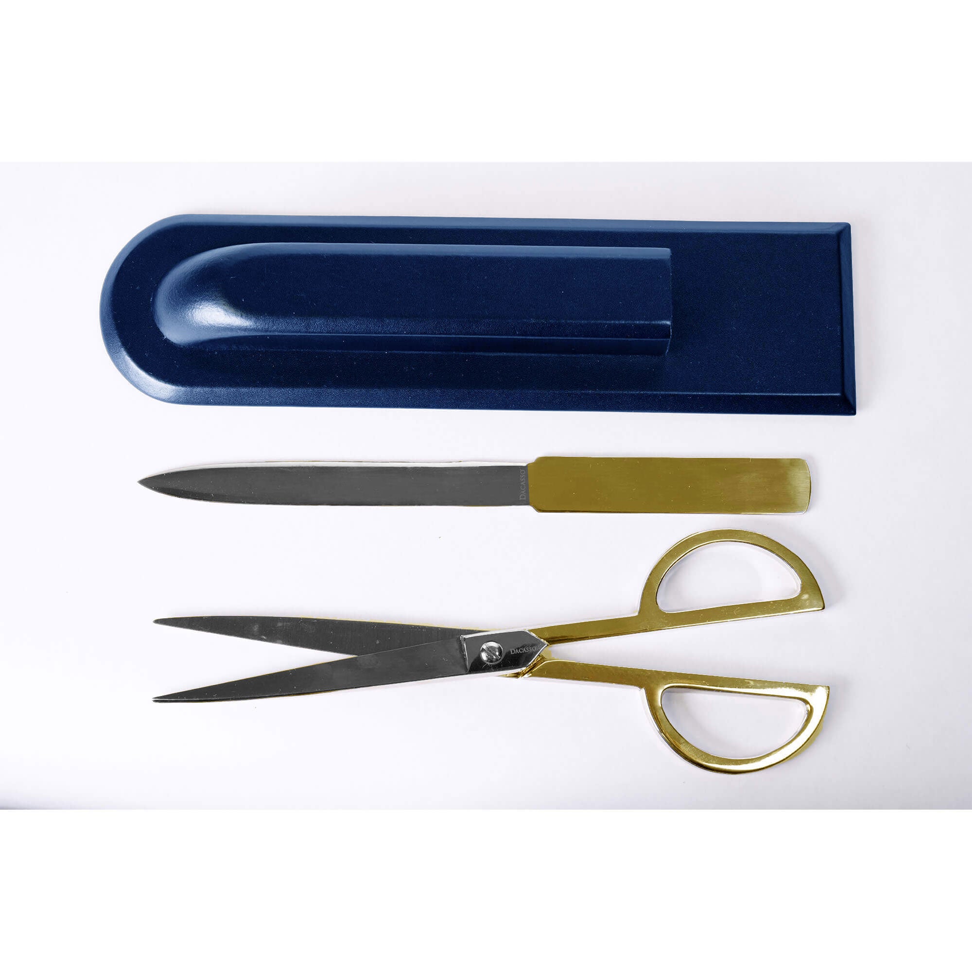 Navy Blue Leather Library Set With Gold Hardware