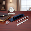 Navy Blue Leather Library Set With Silver Hardware