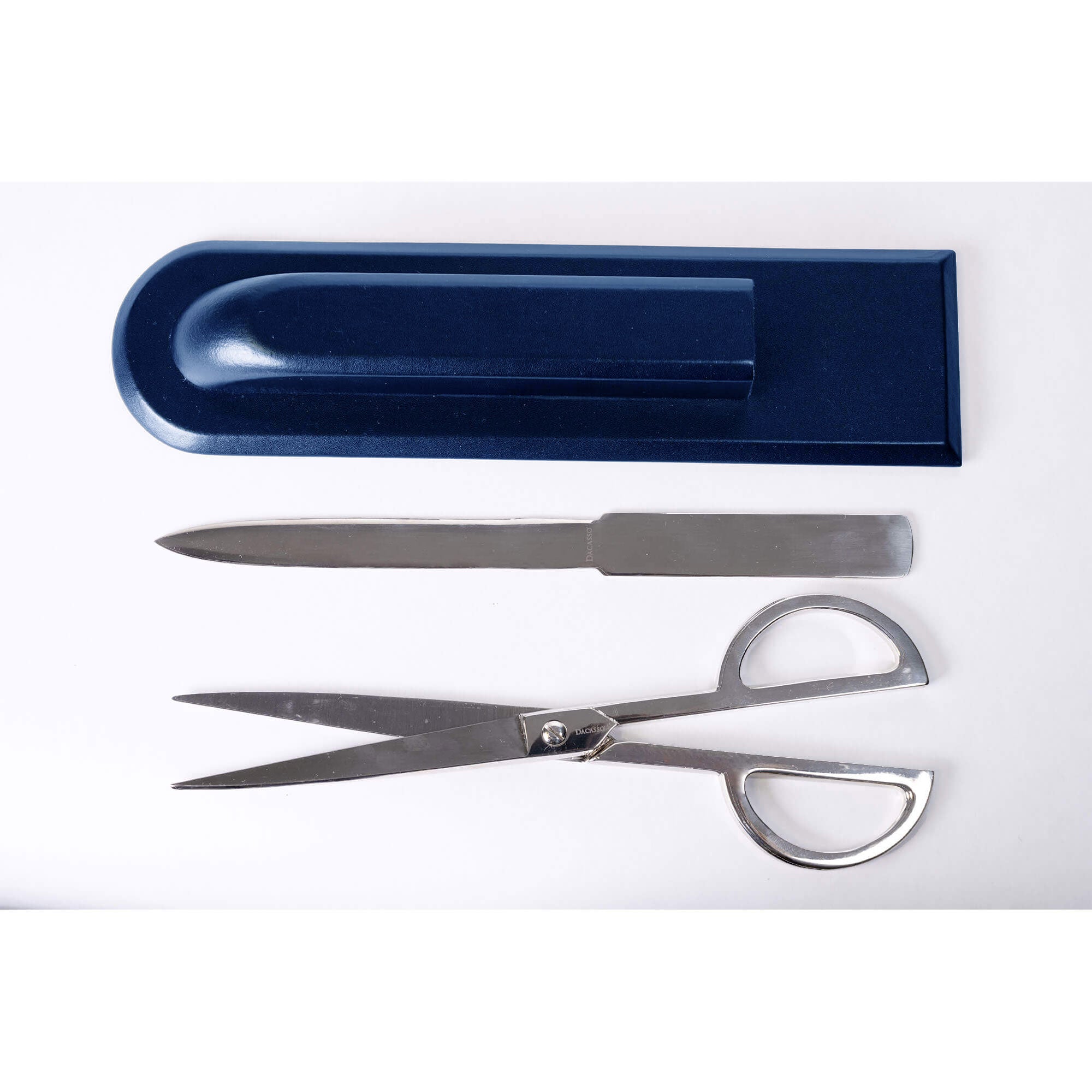 Navy Blue Leather Library Set With Silver Hardware