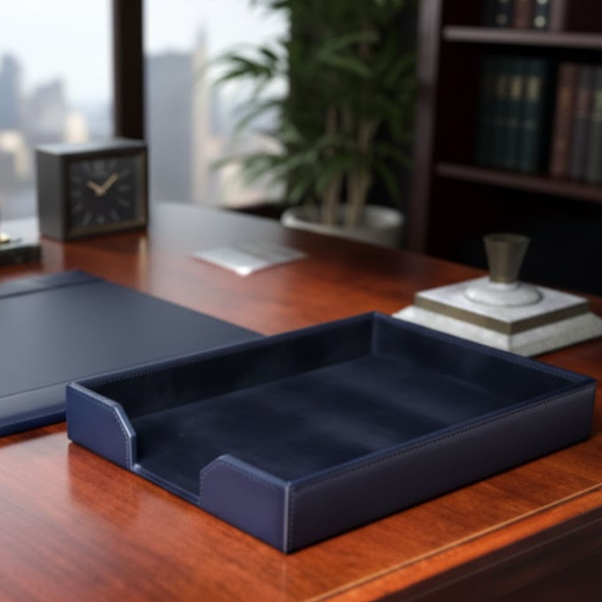 Navy Blue Bonded Leather Letter Tray