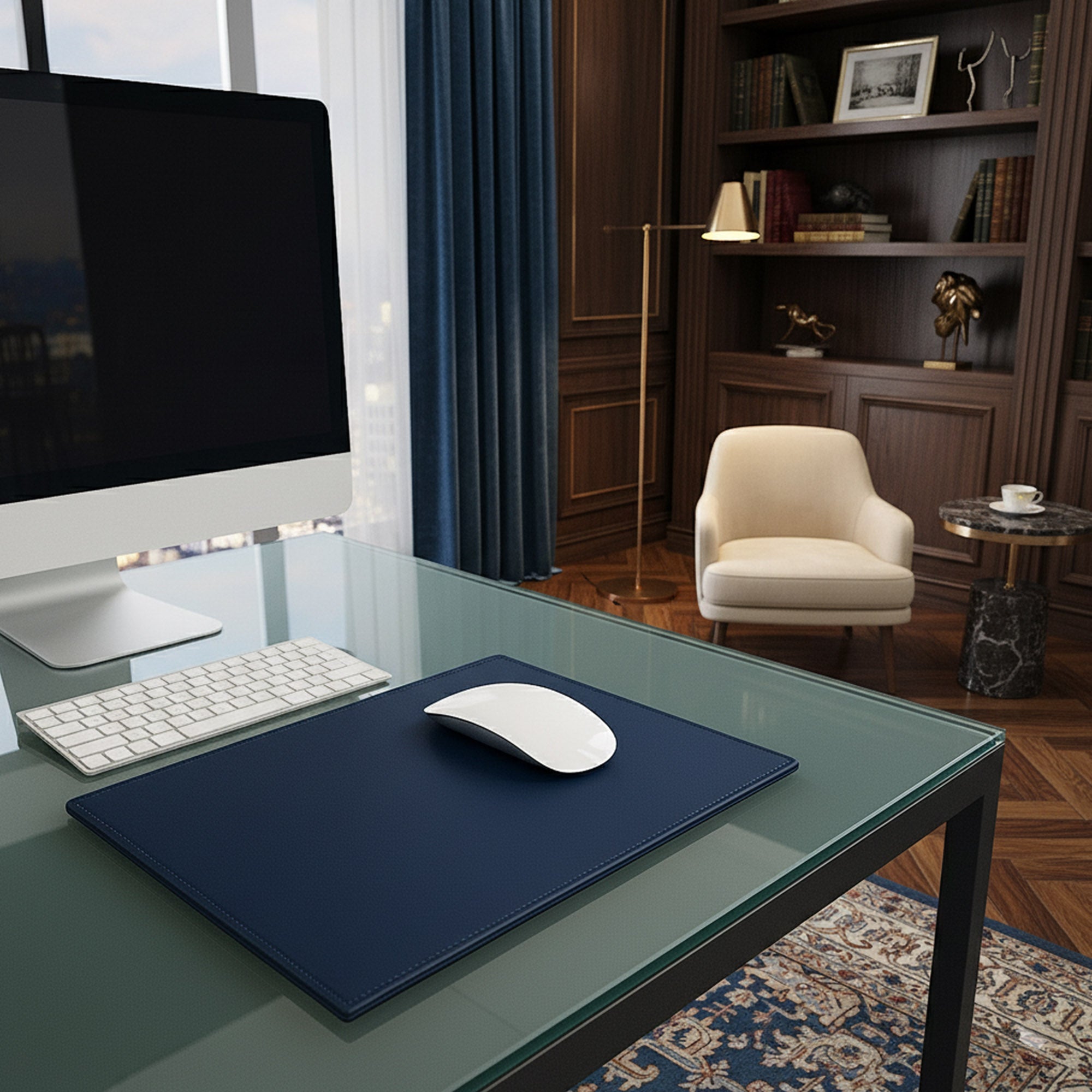 Navy Blue Bonded Leather Mouse Pad