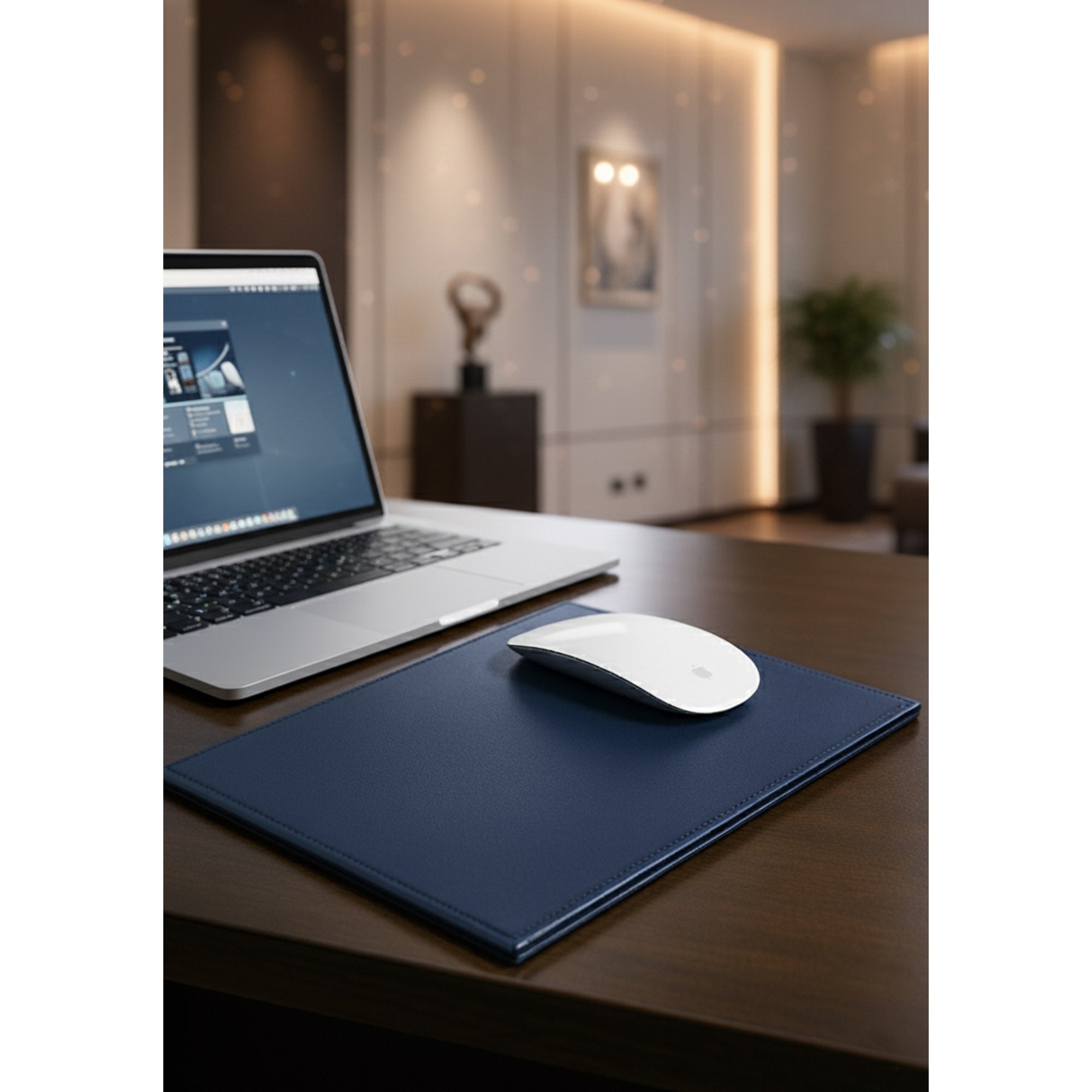 Navy Blue Bonded Leather Mouse Pad