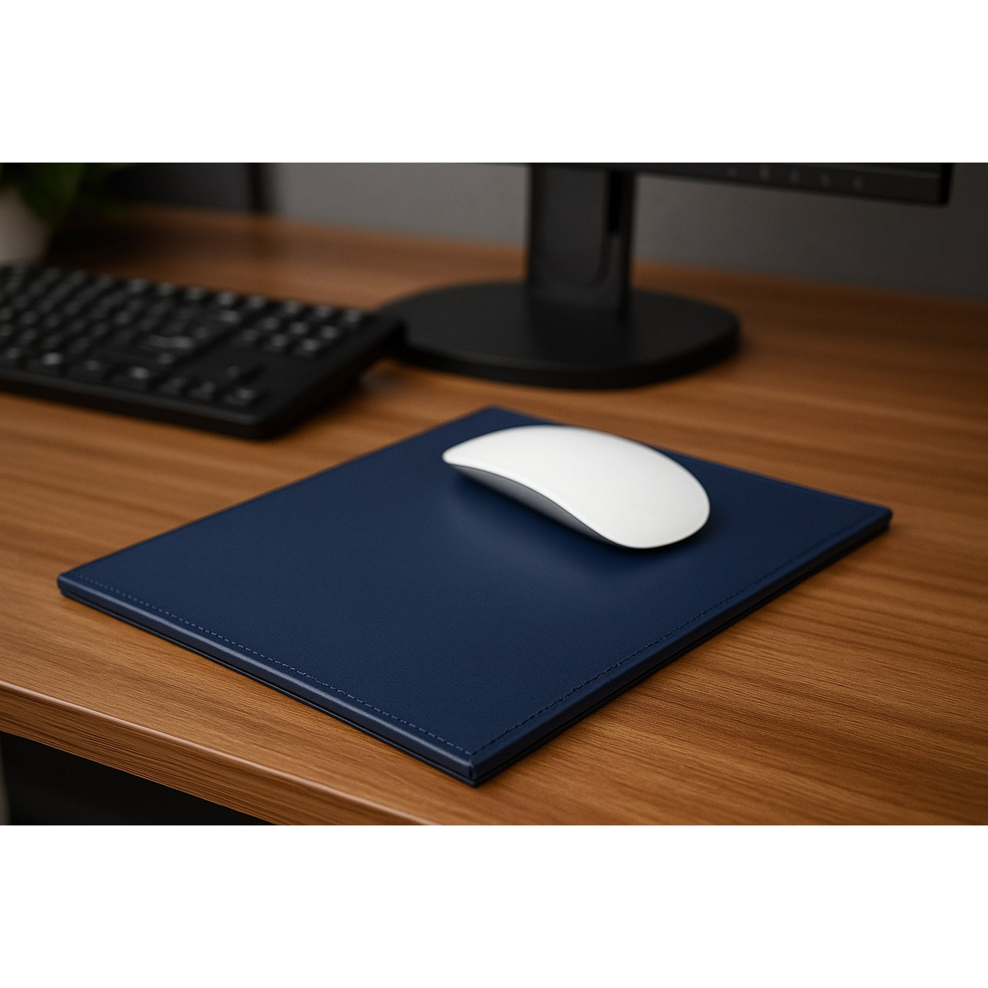 Navy Blue Bonded Leather Mouse Pad