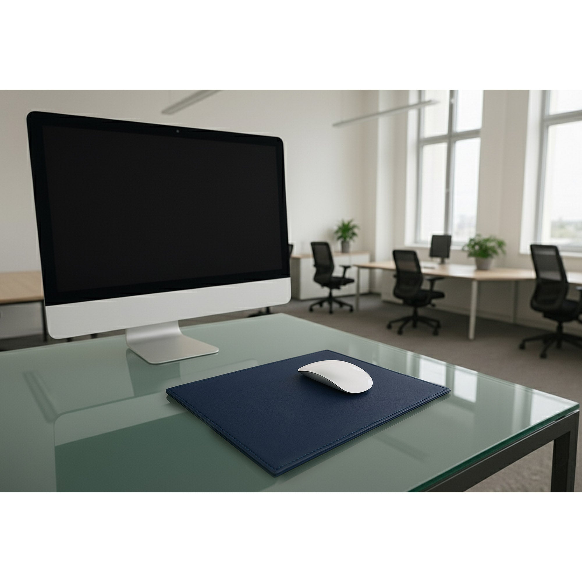 Navy Blue Bonded Leather Mouse Pad