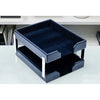 Navy Blue Bonded Leather Letter Trays, Stacking Set, Silver